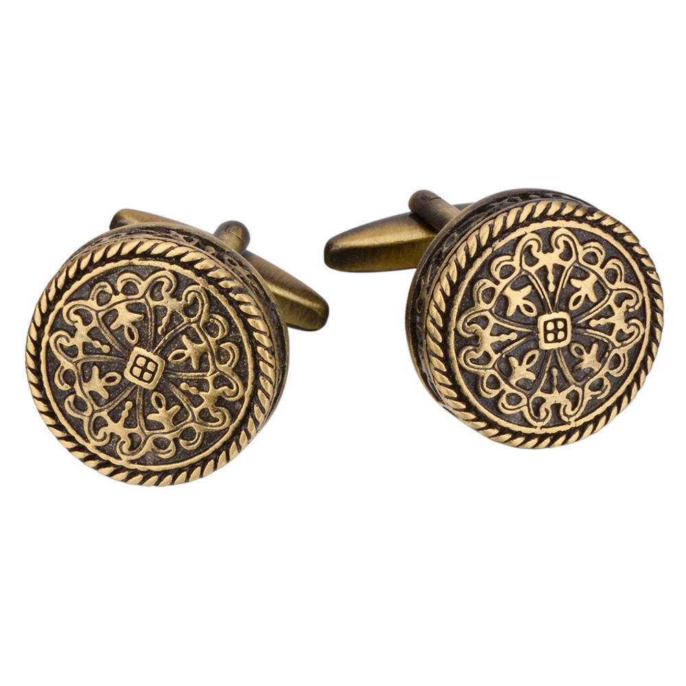 SAVOYSHI High Quality Shirt Cufflinks for Men Round Bronze Vintage Pattern Metal Cuff links Gift Free Enagraving Name