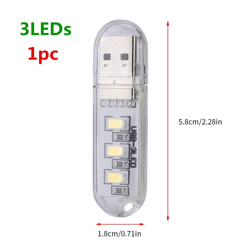 Mini Portable USB LED Book Light DC5V Ultra Bright Reading Book Lamp 3leds 8leds Lights For Power Bank PC Laptop Notebook