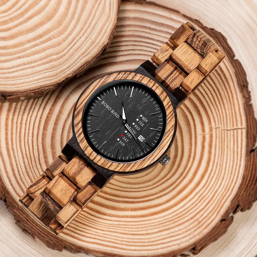 Bobo Bird Men's Watches Man Watch For Men Auto Date Quartz Wrist Timepieces Luminous Wristwatches Wood Custom Watch Relogio