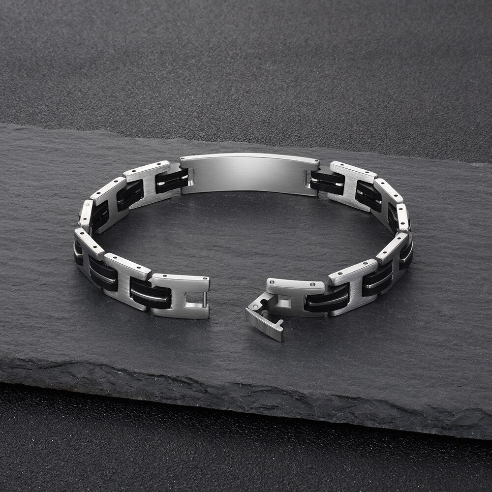 Personalized Men Bracelets Laser Engraving Stainless Steel Link Chain Jewelry Custom Anniversary Birthday Gift for Him