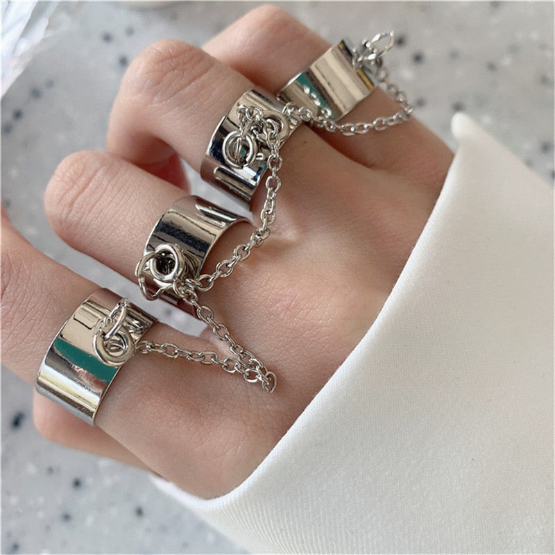 Rock Hiphop Chain Anel Multi-layer Adjustable Open Finger Rings Set for Women Men Lover Couple Butterfly Party Gift Jewelry