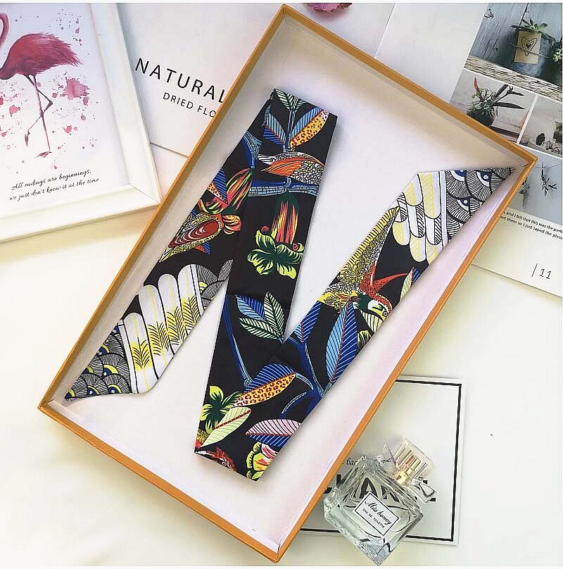 New Fashion All-match Korean Version Mayan Jungle Animals silk scarf Twill Long Strip Small Scarf Tie Bind a bag Ribbon Streamer