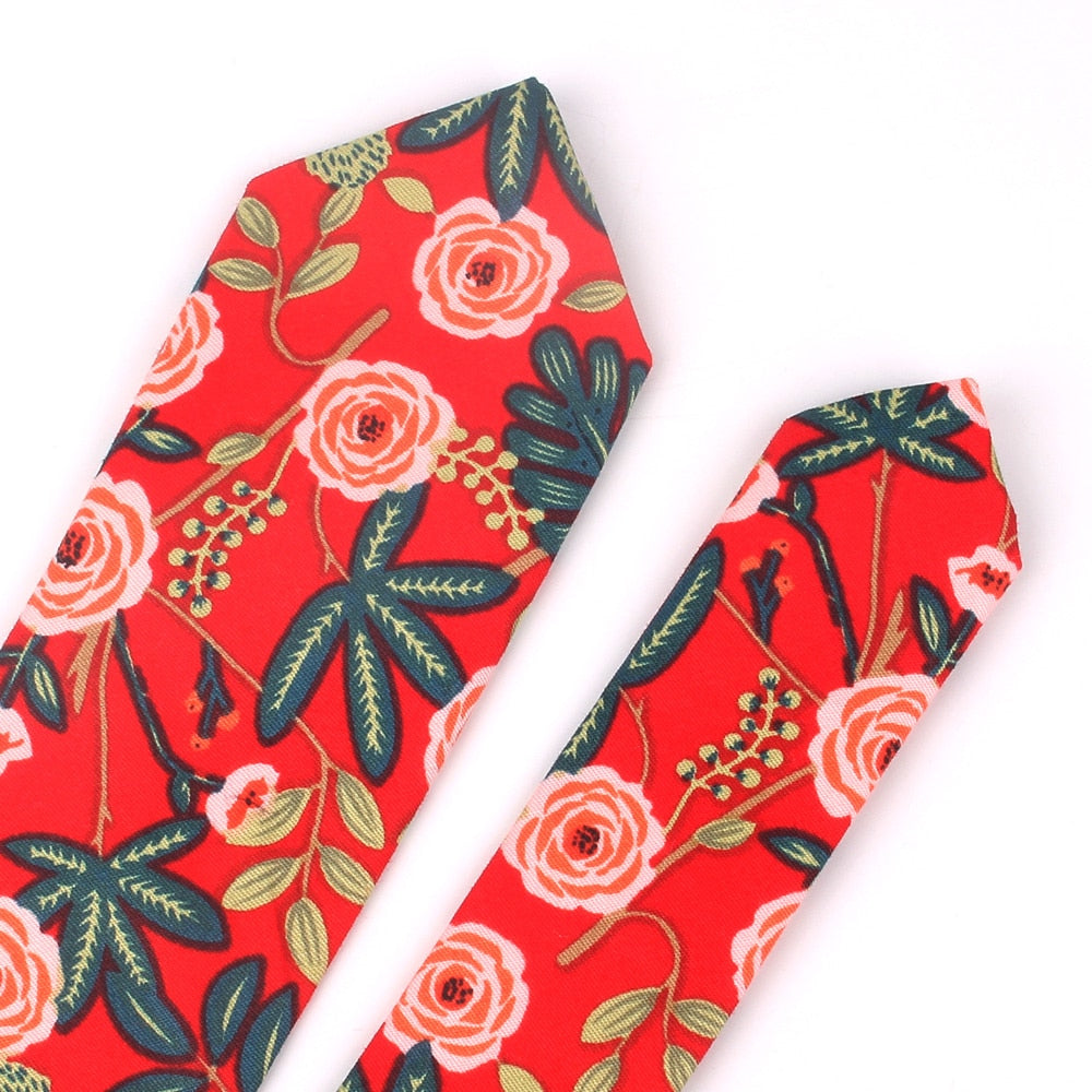 New Floral Tie For Men Women Skinny Cotton Neck Tie For Wedding Casual Mens Neckties Classic Suits Flower Print Neck Ties Cravat