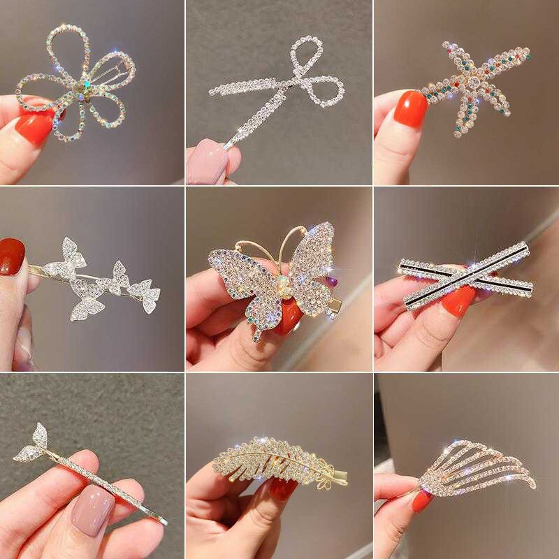 Korea Shiny Crystal Hair Clip Set Fashion Hair Accessories 2022 Trend For Women Girl Pearl Rhinestone Hairpin Side Clip For Hair