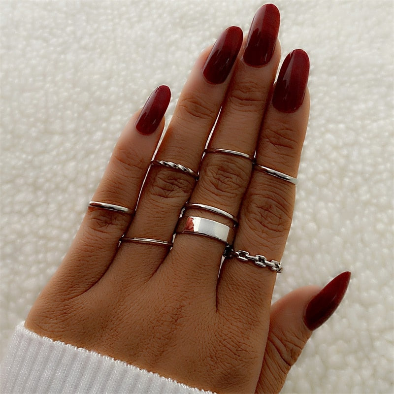 Women Twist Pearl Pearl Rings Set Fashion Geometric Hollow Crystal Ring For Women Heart Joint Rings Boho Jewelr Accessories