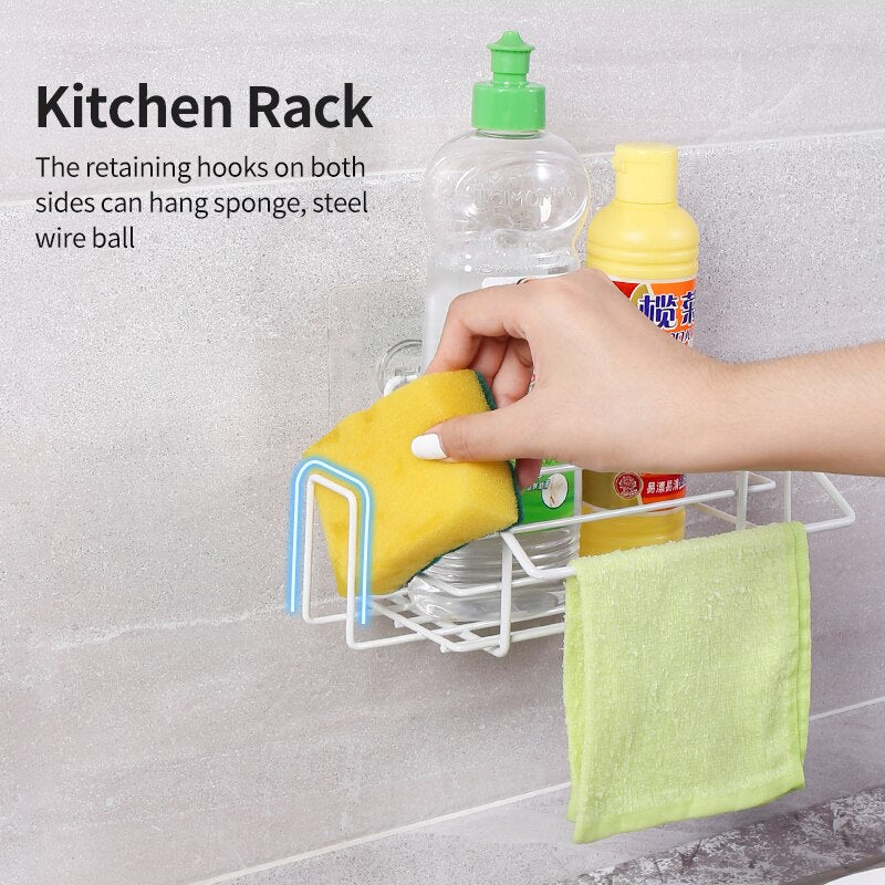 Self Adhesive Sink Sponge Bottle Rack Holder Kitchen Spice Organizer Storage Racks Drainer Metal Basket Hook Multi Purpose