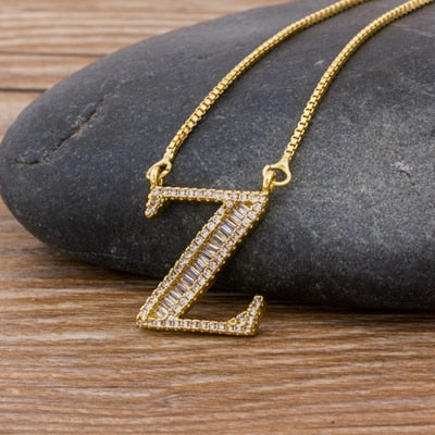 Luxury Gold Color A-Z 26 Letters Necklace CZ Pendant for Women Cute  Initials Name Necklace Fashion Party Wedding Jewelry Gift