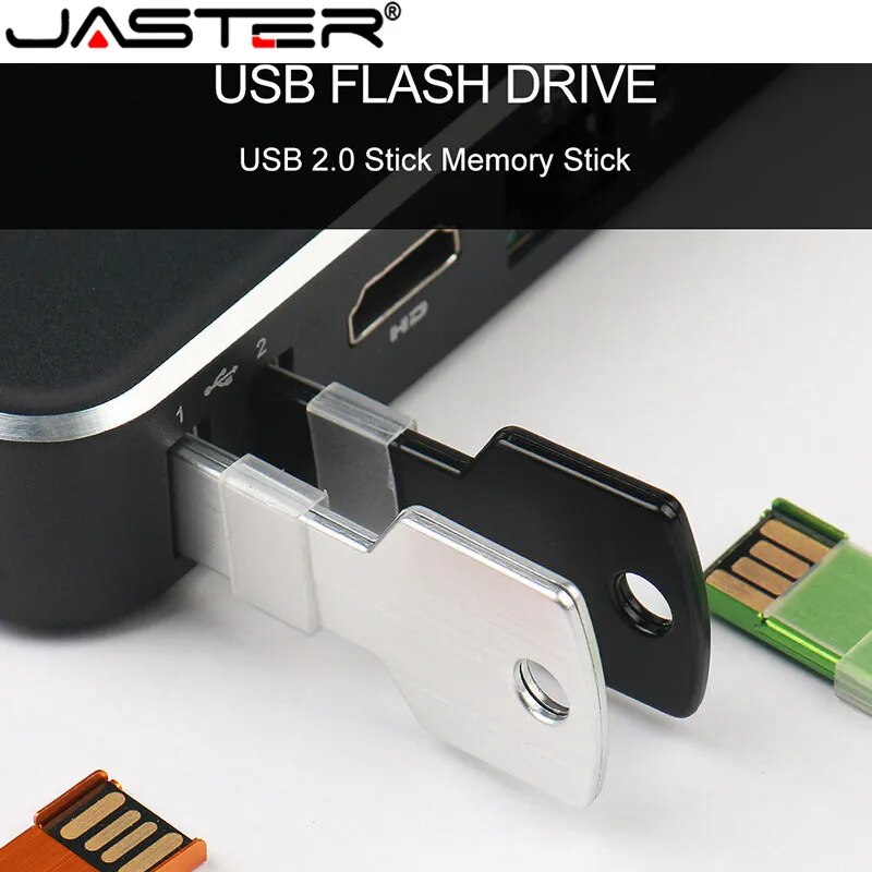 JASTER Metal key Shape USB Flash Drive Pen Drives Custom logo Memory Stick Real Capacity U Disk 4G 8G 16G 32GB 64GB 128GB