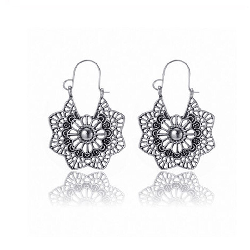 HuaTang Vintage Gold Silver Color Drop Earrings for Women Boho Geometric Carved Earrings Female Indian Ethnic Jewelry brincos