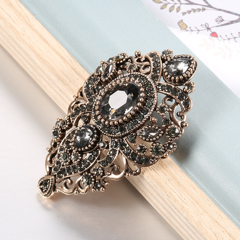 Kinel 2021 Fashion Vintage Gray Crystal Women Brooch Pin Gold Plating Arabesque Rhinestone Turkish Brooch Lapel Scarf Broches