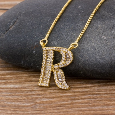 Luxury Gold Color A-Z 26 Letters Necklace CZ Pendant for Women Cute  Initials Name Necklace Fashion Party Wedding Jewelry Gift