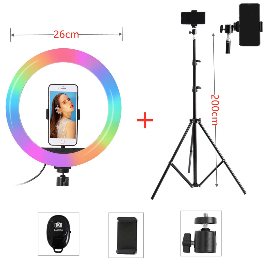 26cm 33cm RGB Selfie Circle Round LED Light with Stand Tripod Photography Studio Circle Lamps for Phone TikTok Youtube Makeup Video Vlog