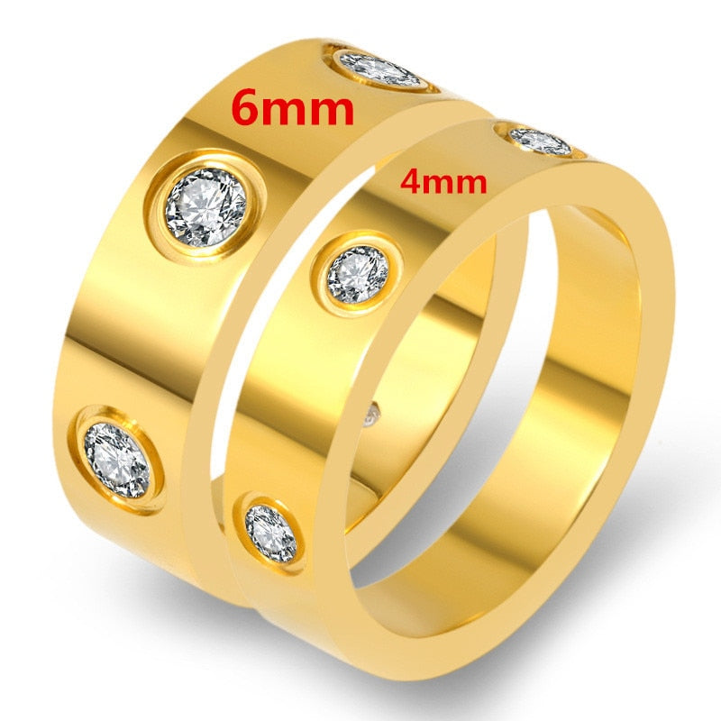 Trendy Stainless Steel Rose Gold Color Love Ring for Women Men Couple CZ Crystal Rings Luxury Brand Jewelry Wedding Gift KK050