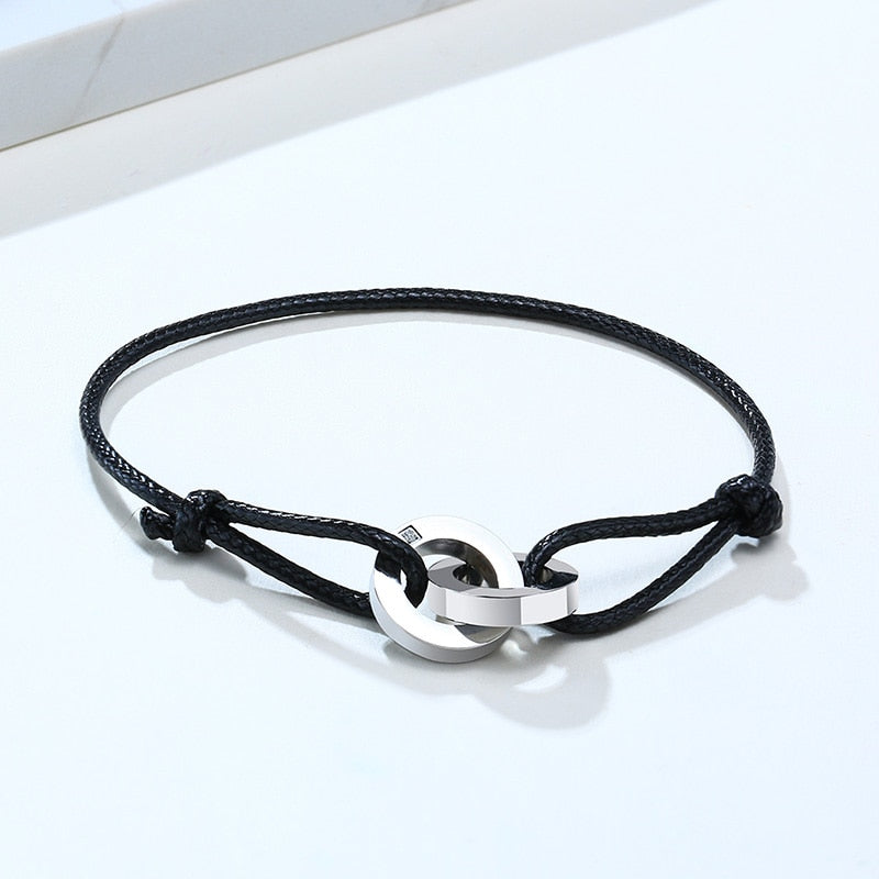 Vnox Custom Name Interlocked Circle Charm Bracelet for Men Women Adjustable Length Chain Engrave Initial Casual Couple Gift