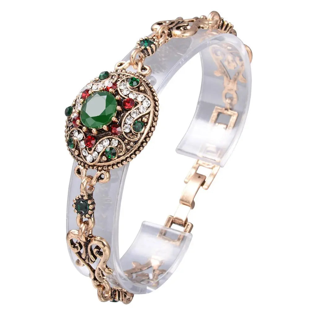 Boho Vintage Retro Turkish Jewelry Top Resin Gold Red Green Charm Bracelet Female Bracelets Bangles for Women Jewellery Braclet