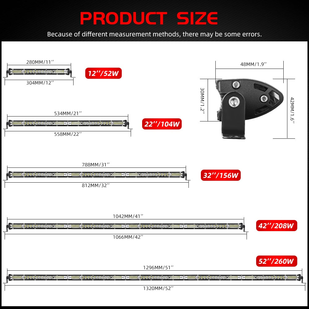 CO LIGHT 52W 104W 156W 208W 260W Off Road Led Light Bar Slim Combo LED Driving Lights for 4x4 Truck SUV ATV Tractor Boat 12V 24V