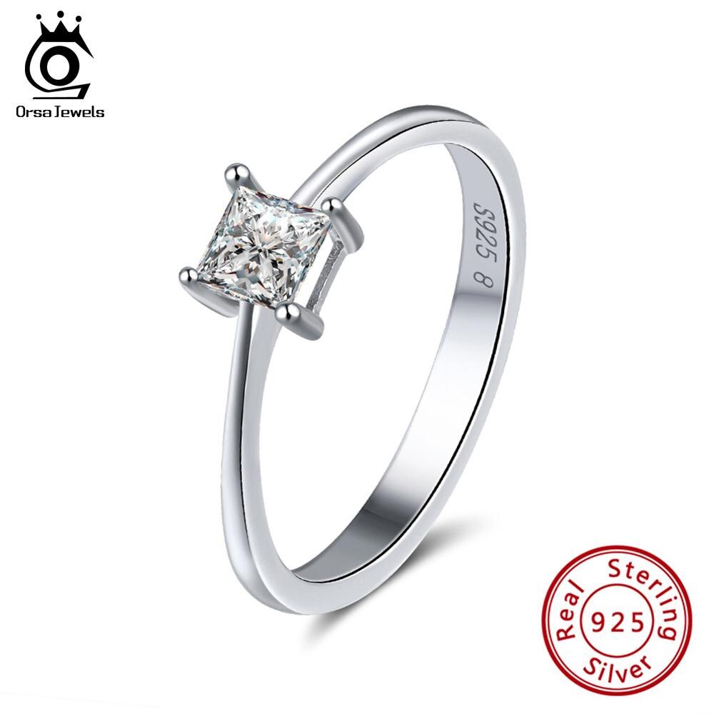 ORSA JEWELS Solid 925 Sterling Silver Women Wedding Solitaire Ring AAAA Round Cubic Zircon Fashion Finger Ring Jewelry SR116