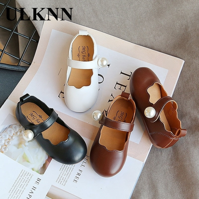 ULKNN Girls Small Leather Shoes 2023 Autumn New Fashion Children's Princess Dance Shoes Kid's Performance Pearl Shoes