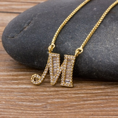 Luxury Gold Color A-Z 26 Letters Necklace CZ Pendant for Women Cute  Initials Name Necklace Fashion Party Wedding Jewelry Gift