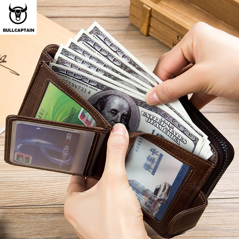 BULLCAPTAIN Men's Genuine Leather Wallet Multi Functional Multi Card Capacity Card Wallet Fashion High Quality Business Wallet