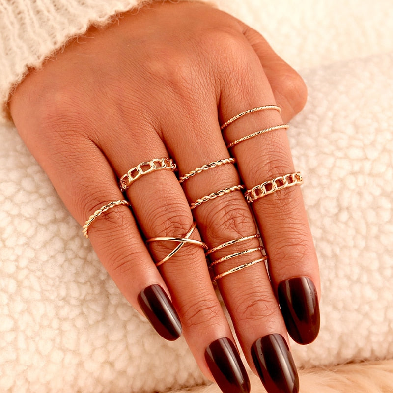 Women Twist Pearl Pearl Rings Set Fashion Geometric Hollow Crystal Ring For Women Heart Joint Rings Boho Jewelr Accessories