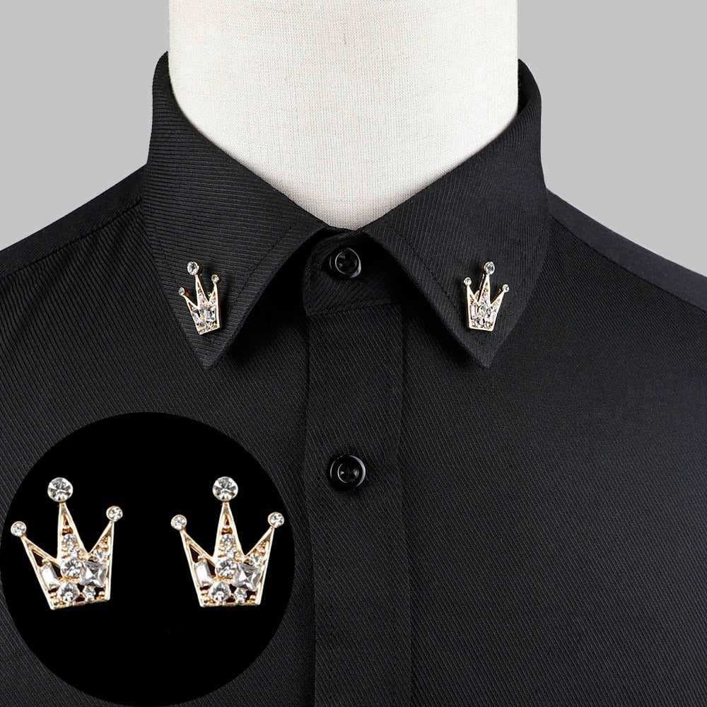 1 Pair Trendy Suit Shirt Collar Pin Tree Leaf Dragon Leopard Hollowed Triangle Crown Brooches For Men Women Daily Wear Accessory