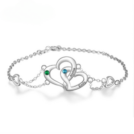 Personalized Intertwined Heart Bracelet with Birthstone Women Engraved Name Bracelets Custom Gift for Lovers(JewelOra BA102562)