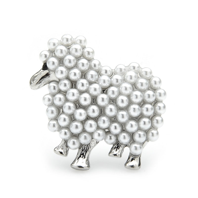 Wuli&amp;baby Small Pearl Sheep Brooches Women White Black Animal Casual Party Brooch Pins Gifts