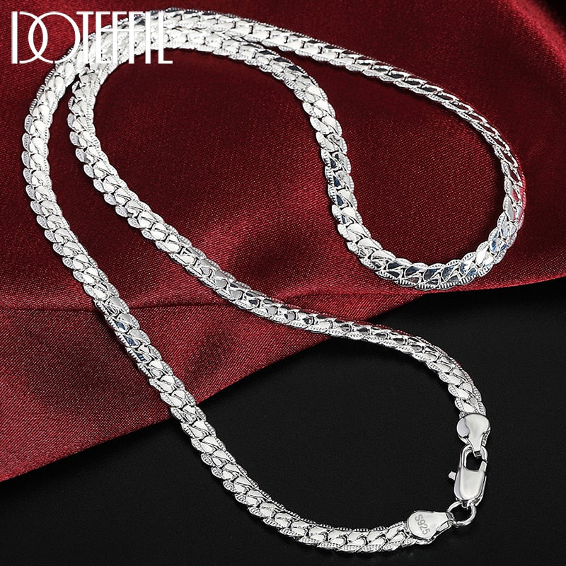 DOTEFFIL 925 Sterling Silver 8/16/18/20/22/24 Inch 6mm Side Chain Necklace Bracelet For Woman Men Fashion Charm Wedding Jewelry