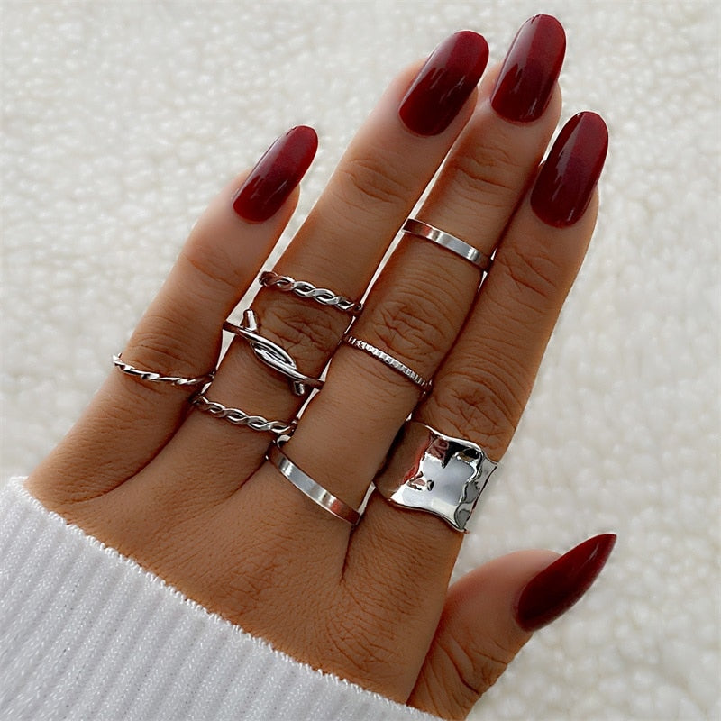 Women Twist Pearl Pearl Rings Set Fashion Geometric Hollow Crystal Ring For Women Heart Joint Rings Boho Jewelr Accessories