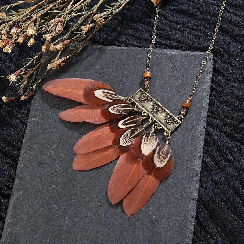 Long Leather Feather Chain Pendant Vintage Sweater Chain Necklace Choker for Women Boho in Jewelry Clothing Accessories Gifts