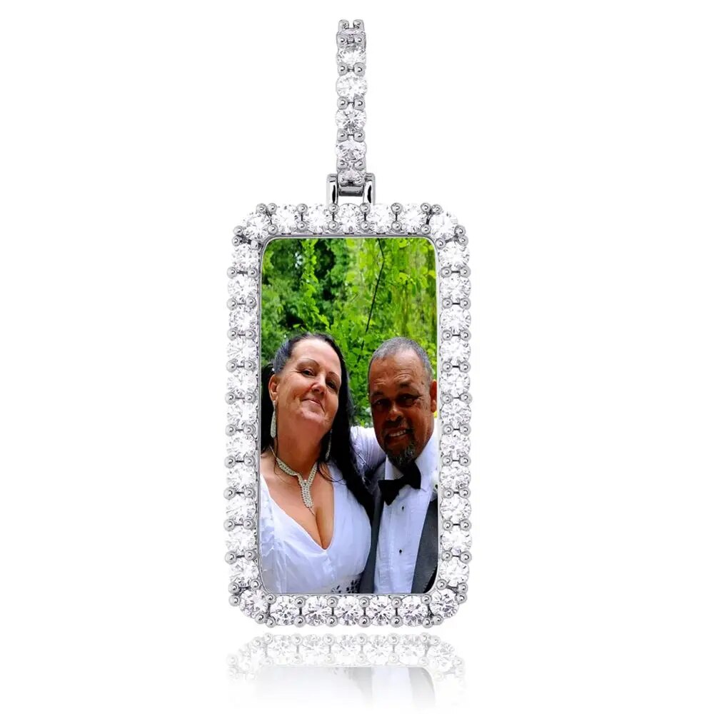 Custom Made Photo Squar Medallions Solid Back Pendant & Necklace With Tennis Chain Cubic Zircon Men's Hip Hop Jewelry