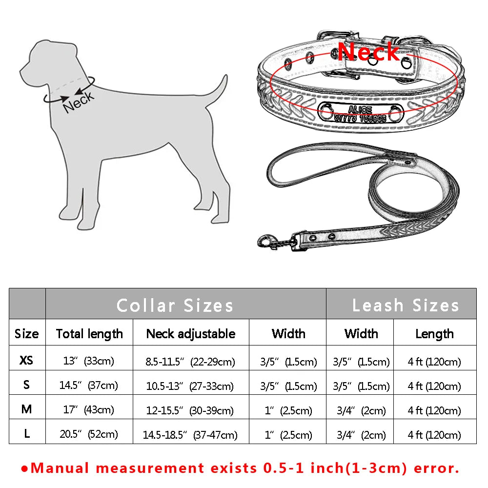 Engraved Leather Dog Collar Braided Persoanzled ID tag Collars Nameplate Customized Pet Collar Leather Pet Walking Leash Leads