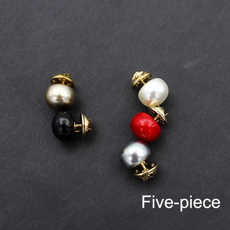 10 Pieces Button Brooch Set Imitation Pearl Rhinestones Pin Coat Clothes Accessories Gift Prevent Exposure Different Design Brooches for Women such as Flower, Pearl, Ribbon