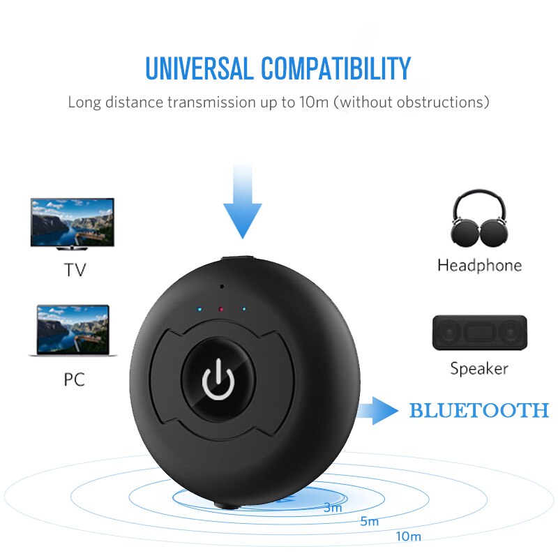 VAORLO Multipoint Bluetooth 5.0 Audio Transmitter For TV PC Connect 2 Headphones 3.5mm AUX Low Latency Stereo Wireless Adapter