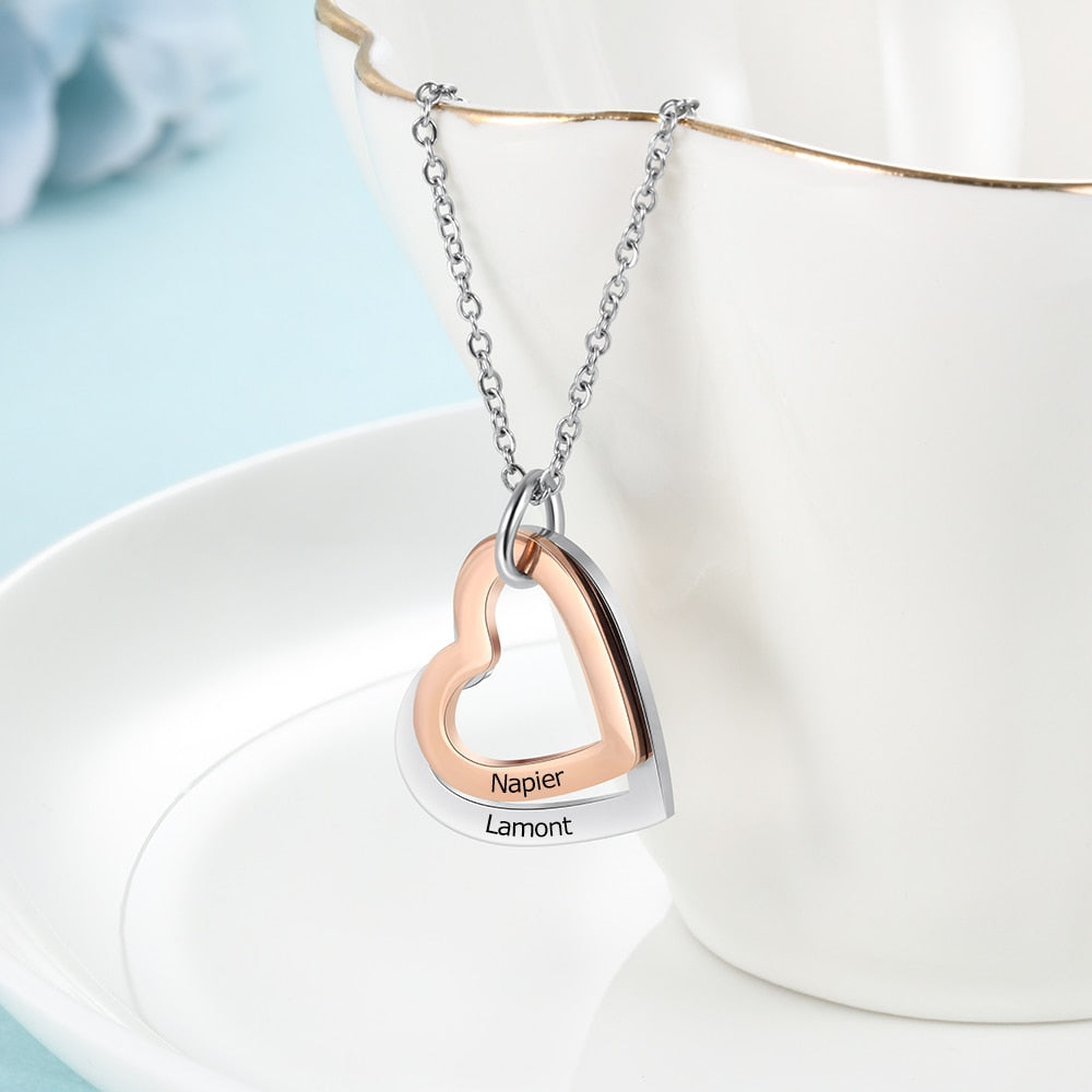 Personalized Mixed Rose Gold Color Stainless Steel Heart Pendant Necklace Custom Engraving Name Necklace Gift for Girlfriend