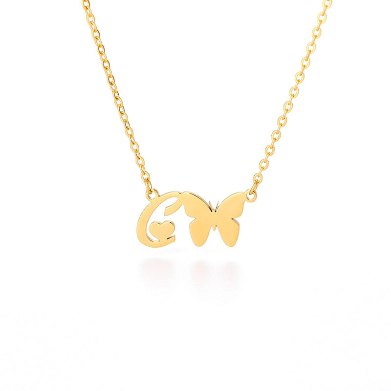 Butterfly Initial Necklace For Women Stainless Steel Gold Color A-Z Letter Necklace Pendant Bijoux Femme 2020 Boho Jewelry Gift