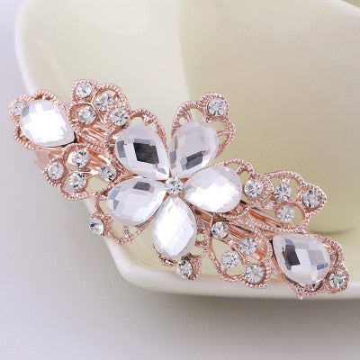 The Hot Rose Flower Rhinestone Hair Pin Europe And America Popular Horsetail Clip Perfect Quality Wild Daily Decorative Hair Acc