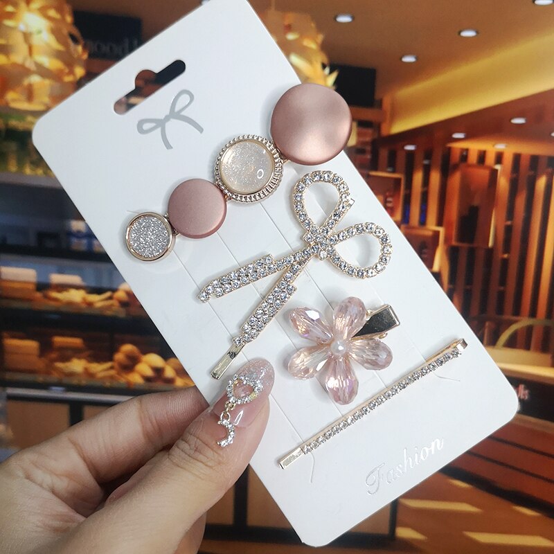 Korea Shiny Crystal Hair Clip Set Fashion Hair Accessories 2022 Trend For Women Girl Pearl Rhinestone Hairpin Side Clip For Hair