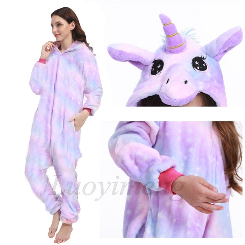 Kigurumi Unicorn Pajama Stitch Adult Animal Onesie Women Men Couple Pajamas Winter Pijamas Suit Panda Sleepwear Flannel Pyjamas