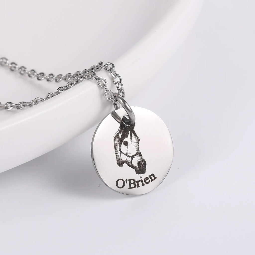 Personalized Pet Photo Initial Date Necklace Stainless Steel Engraved Disc Pendants Custom For Women Memorial Day Jewelry Gifts