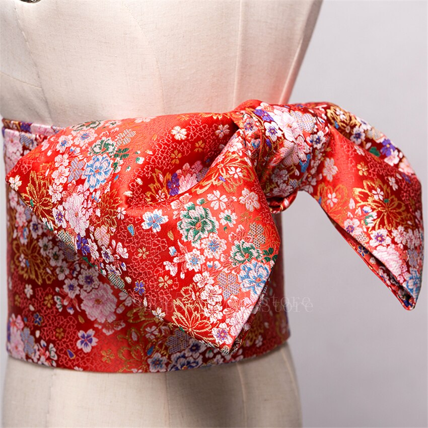 14Colors Traditional Japanese Yukata Kimono Obi Belt Floral Print Cummerbunds Bow-knot Noble Retro Japanese Waistband