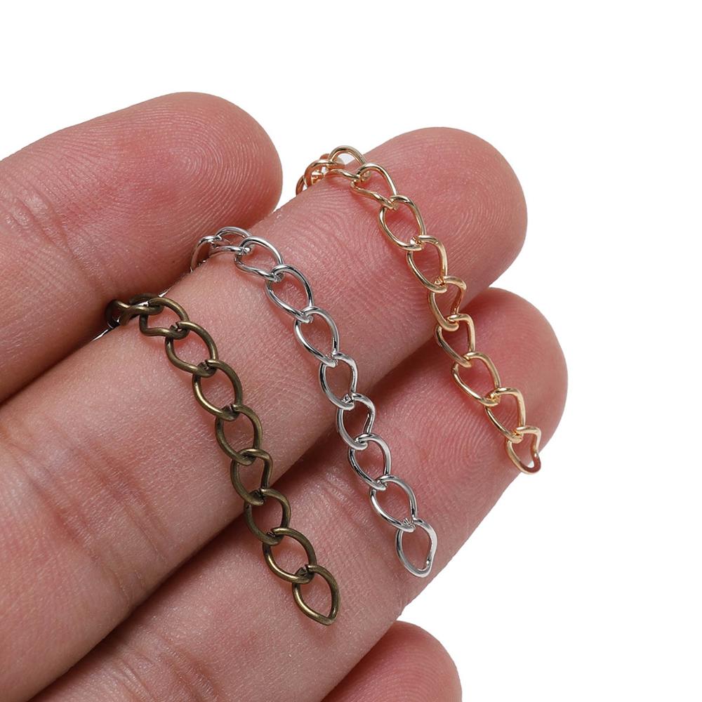 100pcs/lot 50mm 70mm  Necklace Extension Chain Bulk Bracelet Extended Chains Tail Extender For DIY Jewelry Making Findings