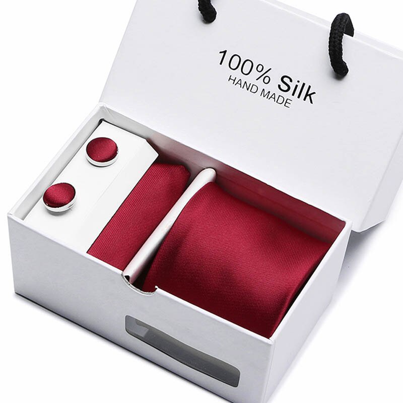 Joy alice New Men's Tie Hanky Cufflinks Set With Gift Box Red polka dot Fashion Ties For Men Wedding Business Party Groom SB43