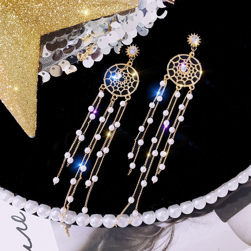 2022 Korean Earings Crystal Pearl Tassel Earrings Geometric Pendant Bride Wedding Jewelry Gift Earrings For Women