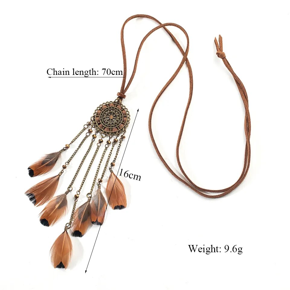 Long Leather Feather Chain Pendant Vintage Sweater Chain Necklace Choker for Women Boho in Jewelry Clothing Accessories Gifts