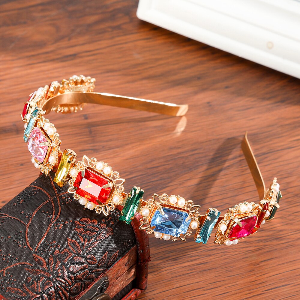 Haimeikang Rhinestone Bezel Baroque Headband Luxury Silver Crystal Hairband Sparkly For Fashion Women Hair Accessories