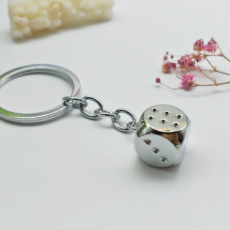 New Dice Key Chain Metal Personality Dice Poker Soccer Guitar. Model Alloy Keychain Gift Car Key Ring.