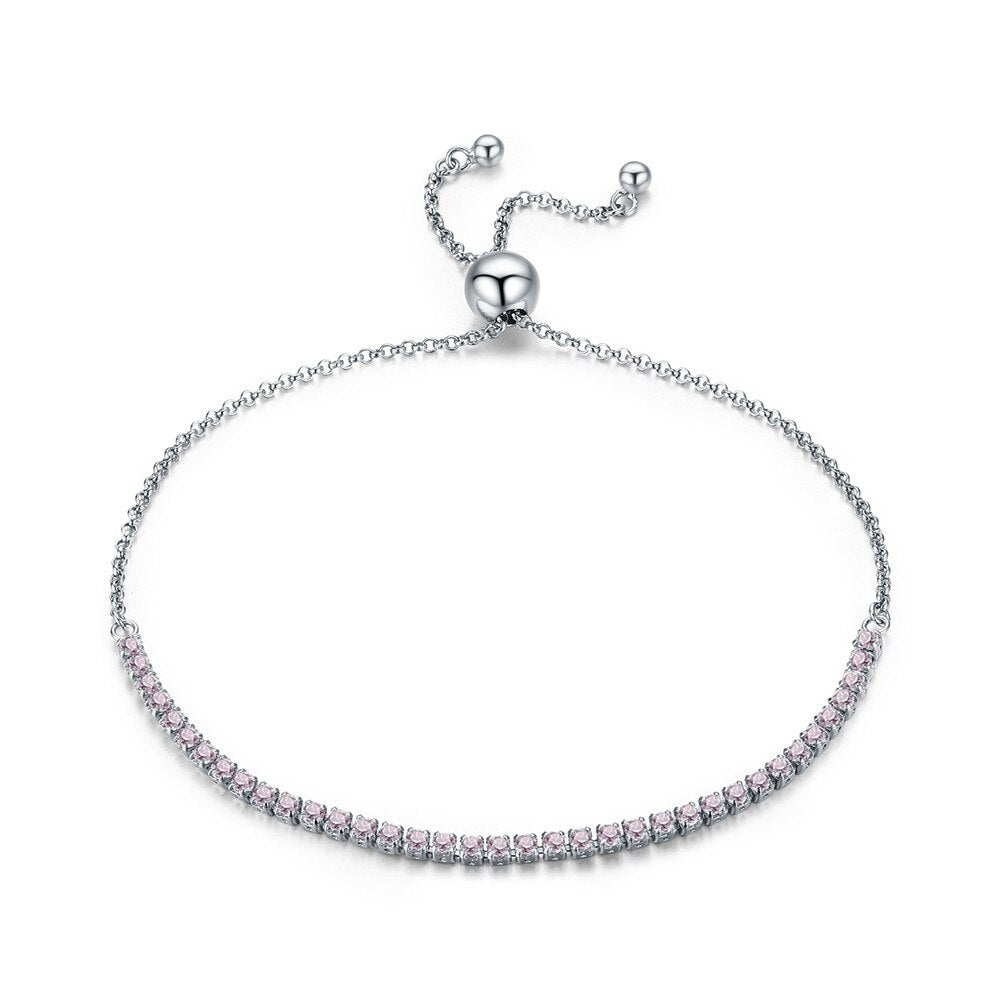 WOSTU Valentine Day Gift 925 Sterling Silver Luminous, Pink CZ Strand Bracelet Tennis Bracelet Women S925 Silver Jewelry CQB045