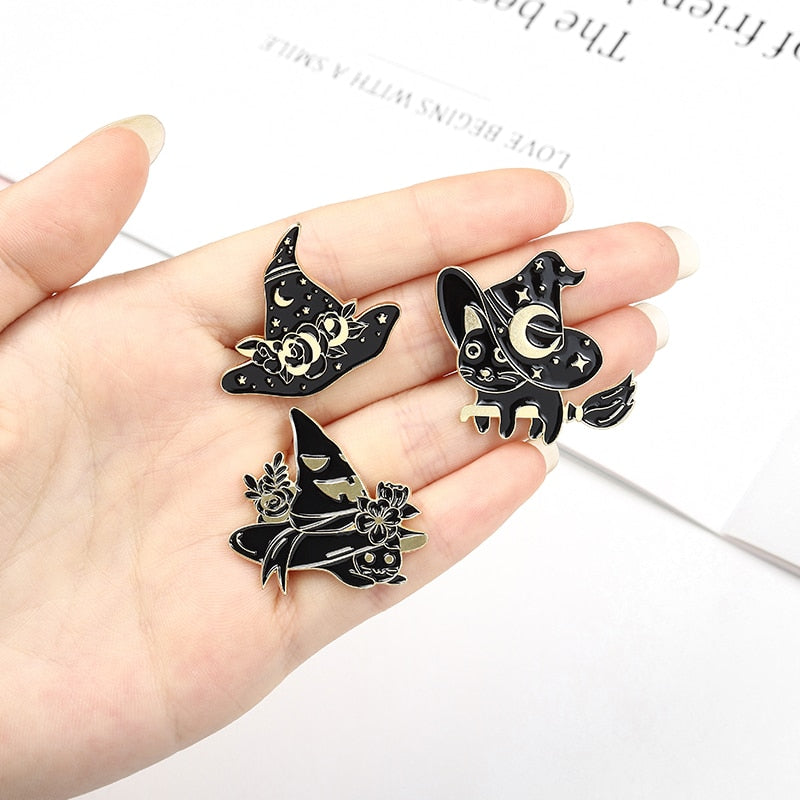 3-6pcs/set Gothic Space Punk Enamel Pin Custom Witch Cat Raven Moth Brooch Lapel Pin Badge Halloween Jewelry amazing price